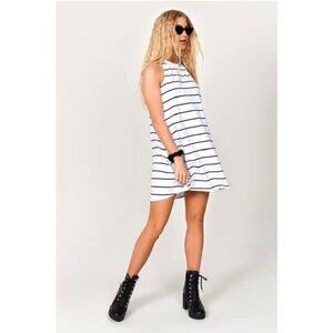 Women's High Neck Sleeveless Short Dress‎ Stripe Flare Tank Dress